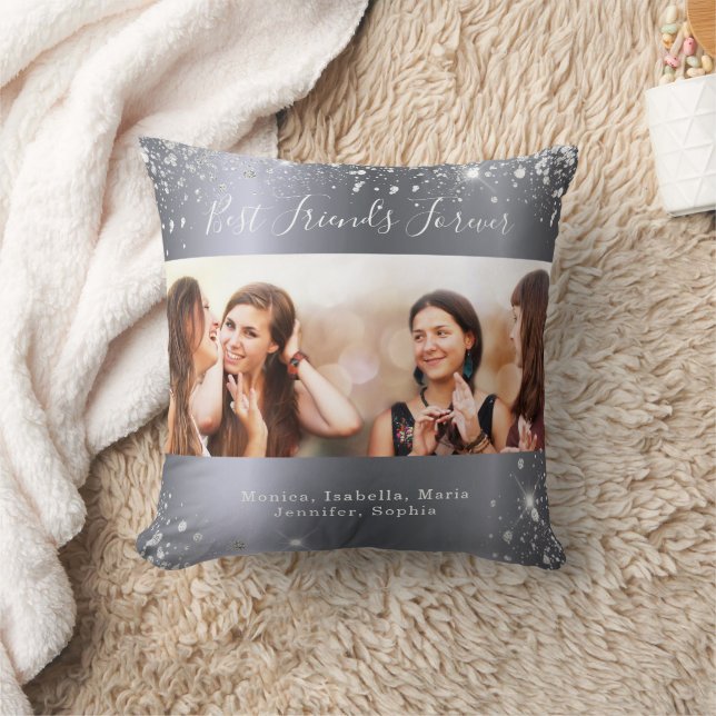 Best friends silver photo glitter throw pillow (Blanket)