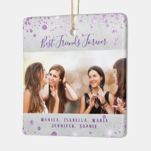 Best friends silver purple glitter names photo ceramic ornament
