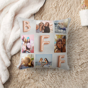 Best Friends silver rose gold photo collage Throw Pillow