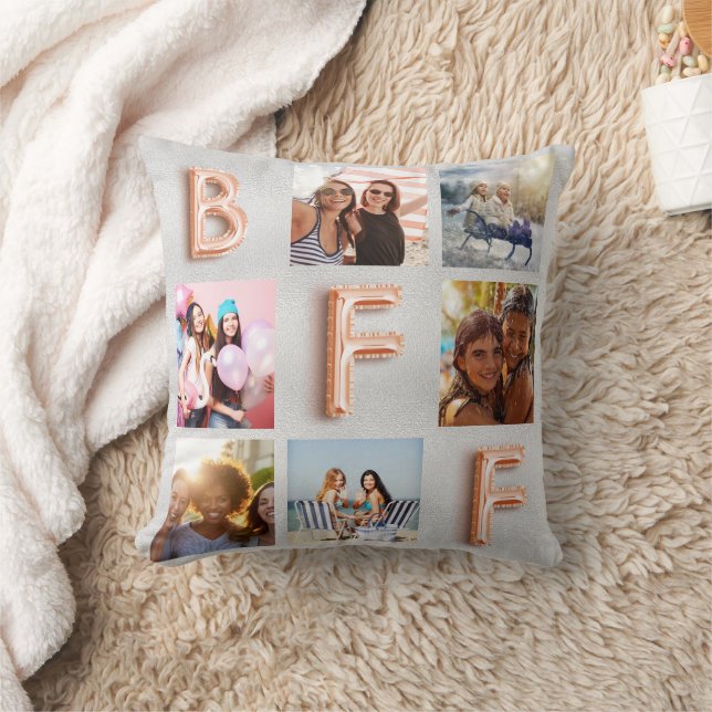 Best Friends silver rose gold photo collage Throw Pillow (Blanket)