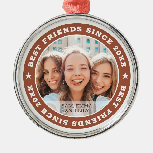 Best Friends Since 20XX BFF Simple Modern Photo Metal Ornament (Front)