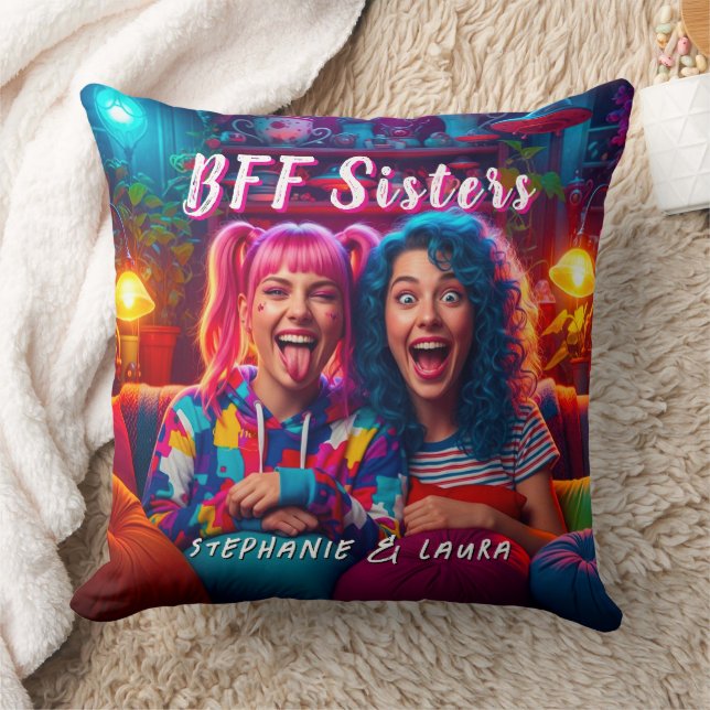 Best Friends Sisters Funny BFF Throw Pillow (Blanket)