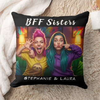 Best Friends Sisters Funny BFF Throw Pillow