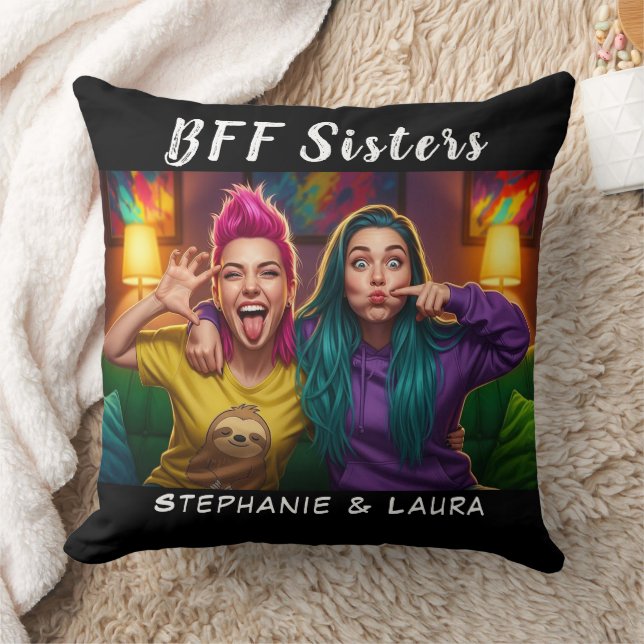 Best Friends Sisters Funny BFF  Throw Pillow (Blanket)
