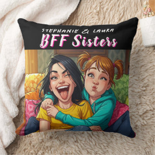 Best Friends Sisters Funny  Throw Pillow