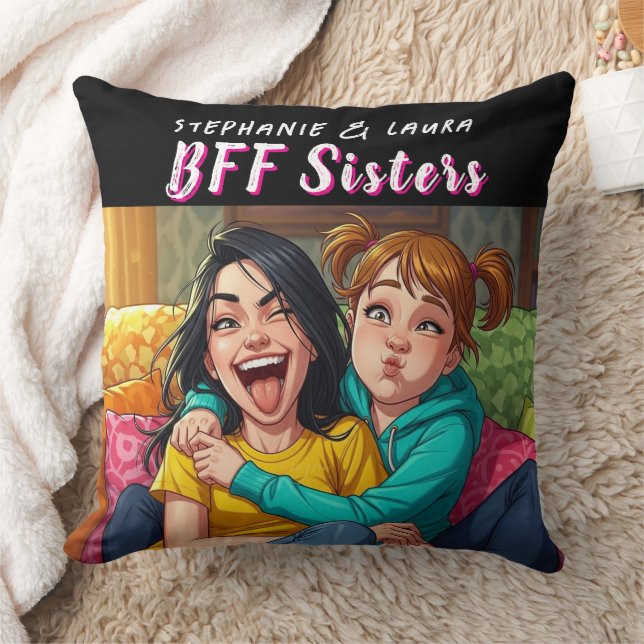 Best Friends Sisters Funny  Throw Pillow (Blanket)