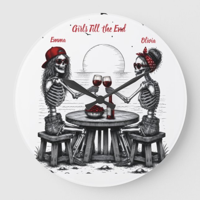 Best Friends Skeleton Couple Large Clock (Front)