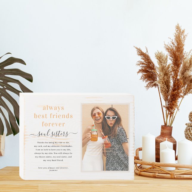 Best Friends Soul Sisters | Modern Photo Wooden Box Sign (Creator Uploaded)