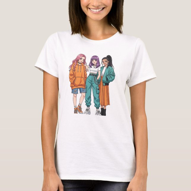 Best Friends Squad Girl Gang Anime Style Women's   T-Shirt (Front)
