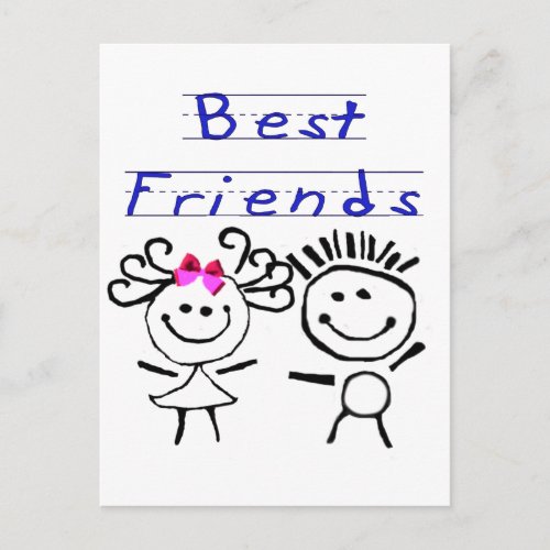 Best friends stick figure postcard