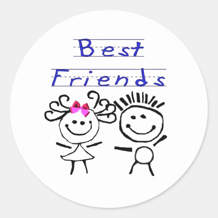 Best friends stick figure round stickers
