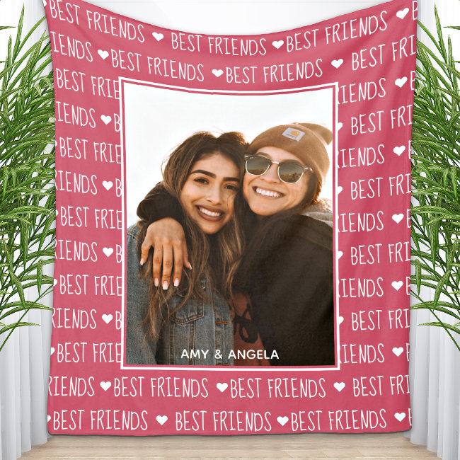 Best Friends Stylish BFF Pink Friendship Photo Fleece Blanket