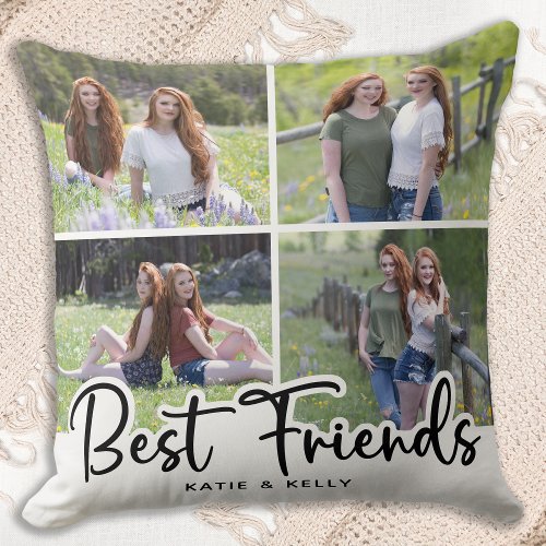 Best Friends Stylish Friendship Photo Collage Throw Pillow