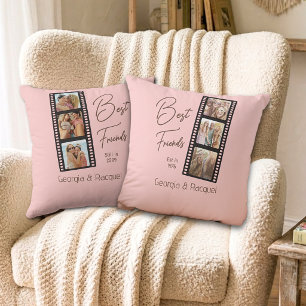 Best Friends Then and Now Blush Custom Names Photo Throw Pillow