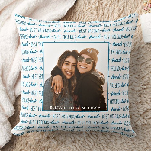 Best Friends Trendy Teal Friendship Photo Throw Pillow