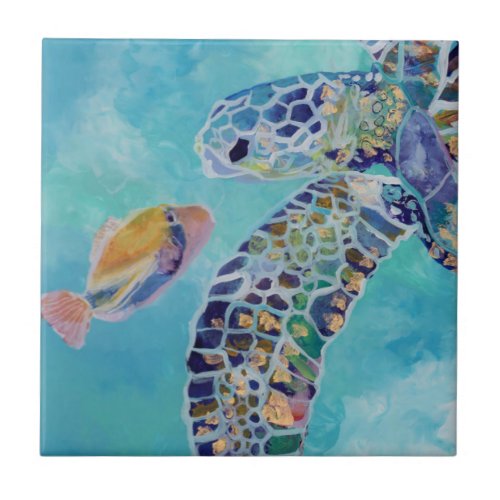 Best Friends Turtle and Humu Fish Ceramic Tile