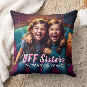 Best Friends Twin Sisters Funny  Throw Pillow