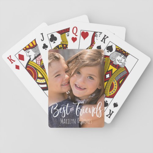Best Friends Typography Add BFF Names Upload Photo Playing Cards