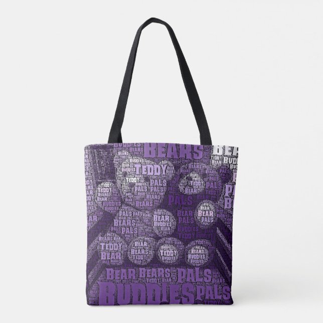 Best Friends Typography Collage Purple Teddy Bear Tote Bag (Back)