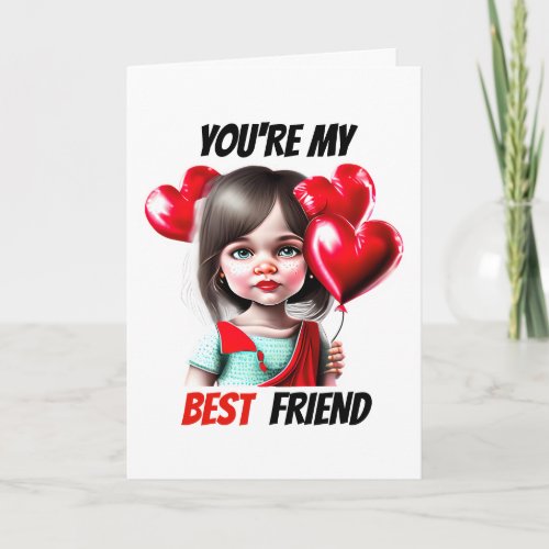 Best friends valentines wishes caucasian girl holiday card