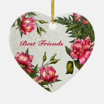 Best Friends - Victorian Roses Heart Ornament by BridesToBe at Zazzle