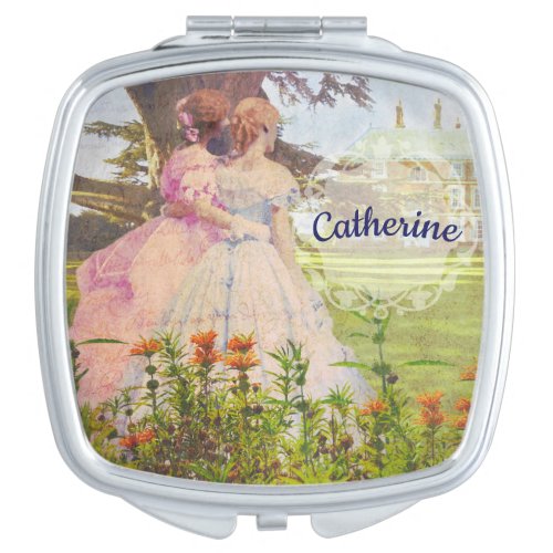 Best Friends Vintage Girls Walking in the Garden Compact Mirror