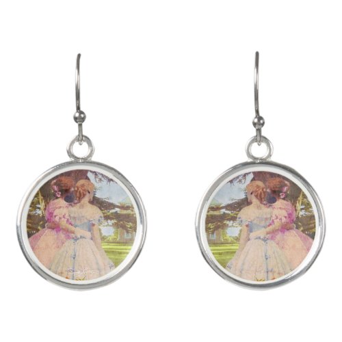 Best Friends Vintage Girls Walking in the Garden E Earrings