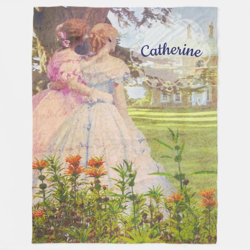 Best Friends Vintage Girls Walking in the Garden Fleece Blanket