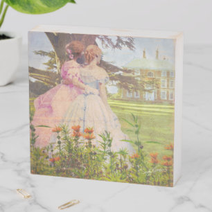 Best Friends Vintage Girls Walking in the Garden Wooden Box Sign