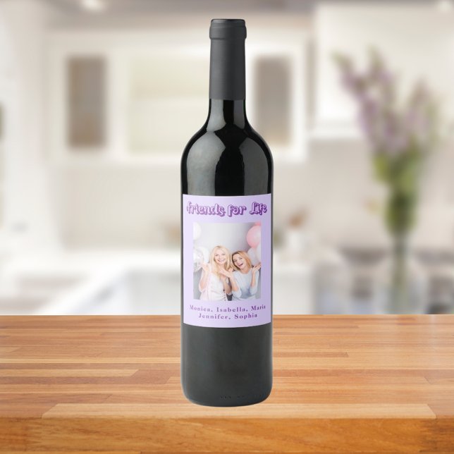 Best friends violet purple photo names party wine label (Creator Uploaded)