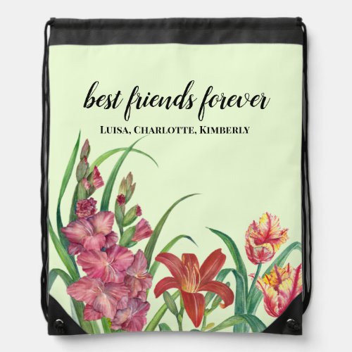 Best Friends Warm Color Floral Spring Blooms Drawstring Bag