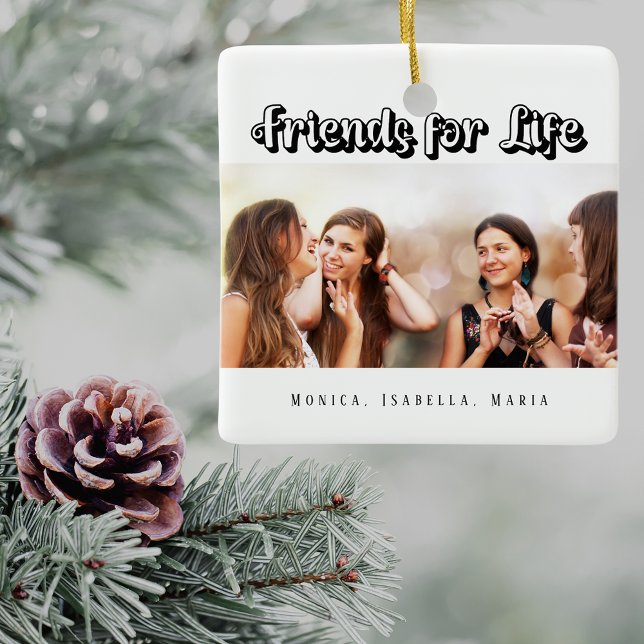 Best friends white black photo names modern ceramic ornament (Creator Uploaded)