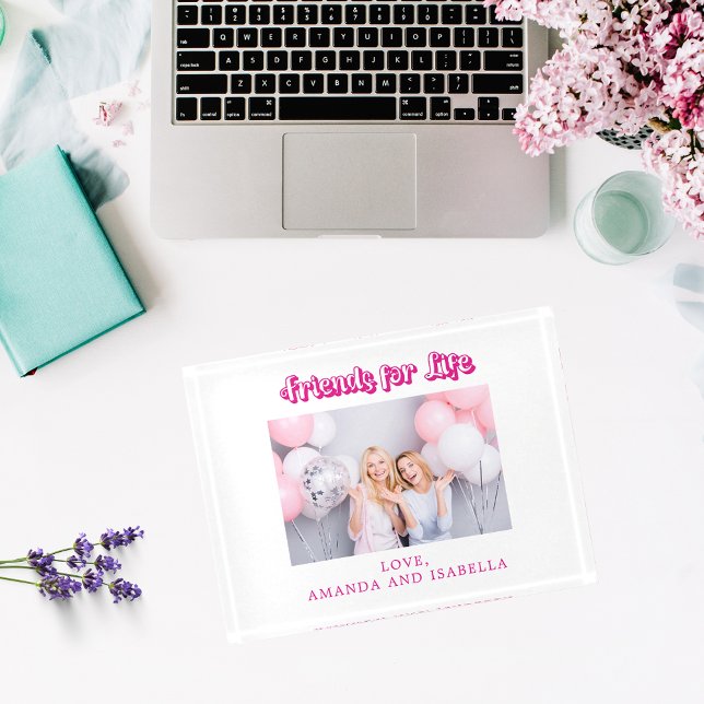 Best friends white pink BFF photo names girl Paperweight (Creator Uploaded)