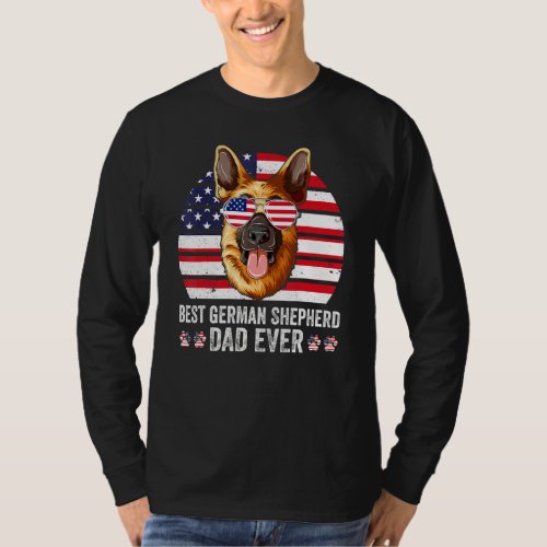 Best German Shepherd Dad Ever  Dog  American Flag T_Shirt