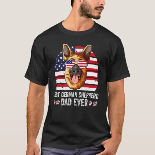 Best German Shepherd Dad Ever  Dog  American Flag T_Shirt