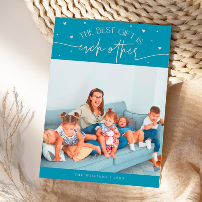 Best Gift Aqua Peach Valentines Day Photo Holiday Card (Creator Uploaded)