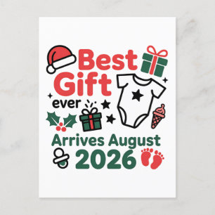 Best Gift Arrives in August 2026 Christmas Couples Announcement Postcard