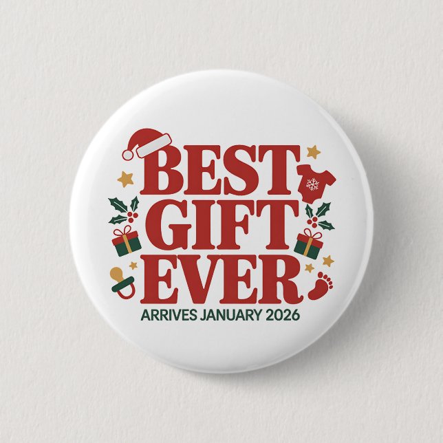 Best Gift Arrives in January 2026 Christmas Couple Button (Front)