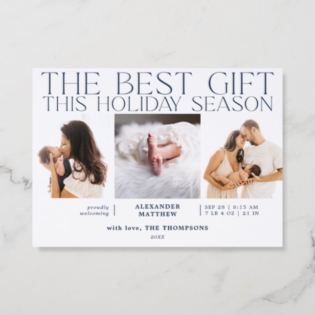 Best Gift Baby Holiday Announcement Letterpress (Front)