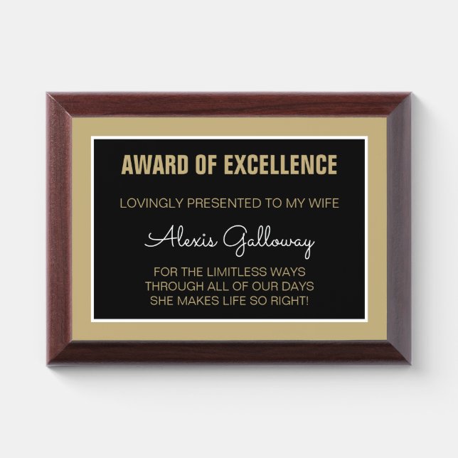 Best Gift! Custom Excellence WIFE Award plaque (Horizontal)