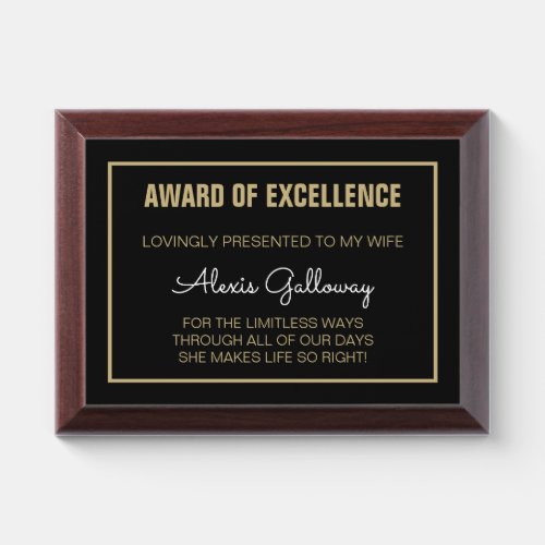 Best Gift Custom Excellence WIFE Award plaque