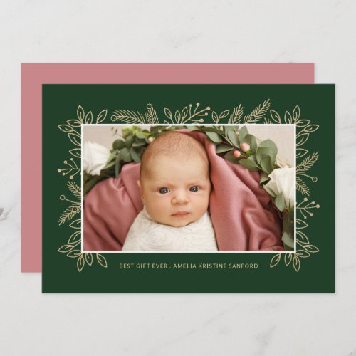 Best Gift Ever Christmas Birth Announcement Green