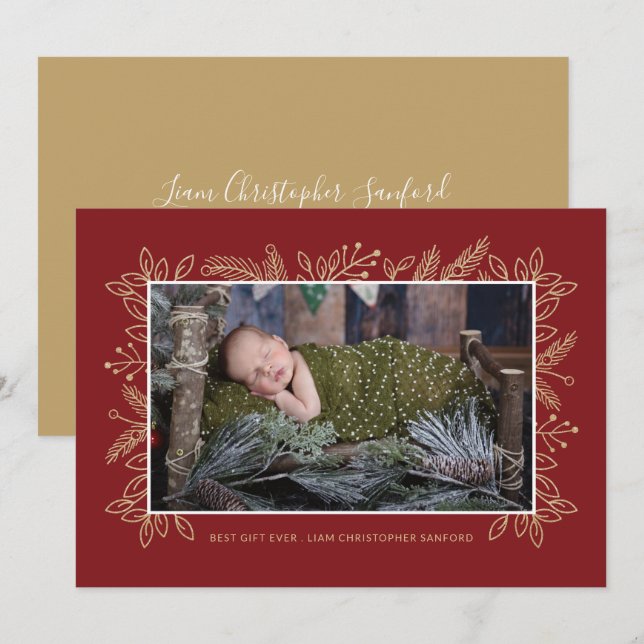 Best Gift Ever | Christmas Birth Announcement Red (Front/Back)