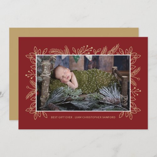 Best Gift Ever  Christmas Birth Announcement Red