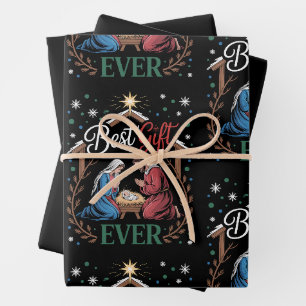 Best Gift Ever Christmas Nativity Manger Scene Wrapping Paper Sheets