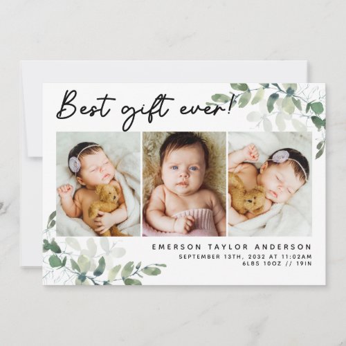 Best Gift Ever Eucalyptus Photo Birth Announcement