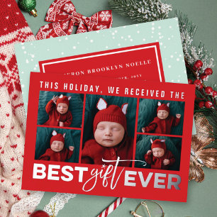 Best Gift Ever Grunge Typography New Baby 5 Photo Foil Holiday Card