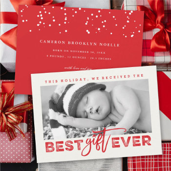 Best Gift Ever Grunge Typography New Baby Photo Holiday Card by fat_fa_tin at Zazzle