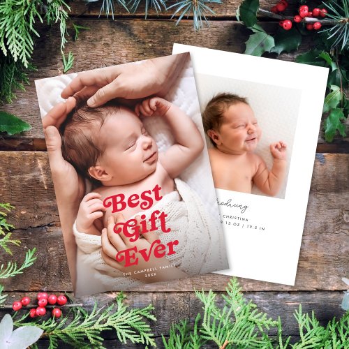 Best Gift Ever Holiday 2 Photo Birth Announcement