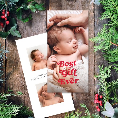 Best Gift Ever Holiday 3 Photo Birth Announcement